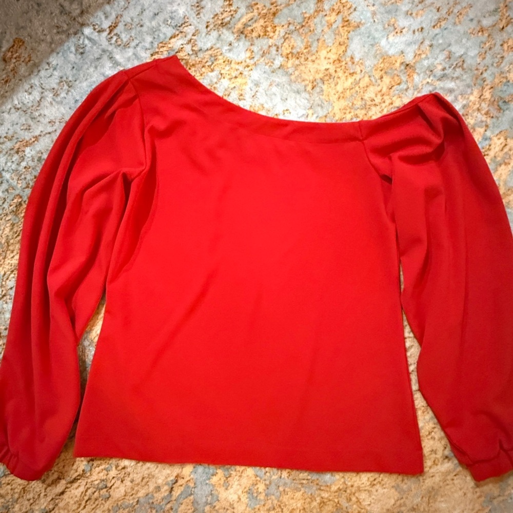Banana Republic One Shoulder Red Puff Sleeve Blouse Top M - Picture 2 of 11